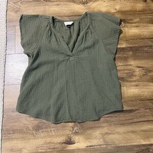 Target Green Flutter Sleeve Blouse Relaxed Ribbed